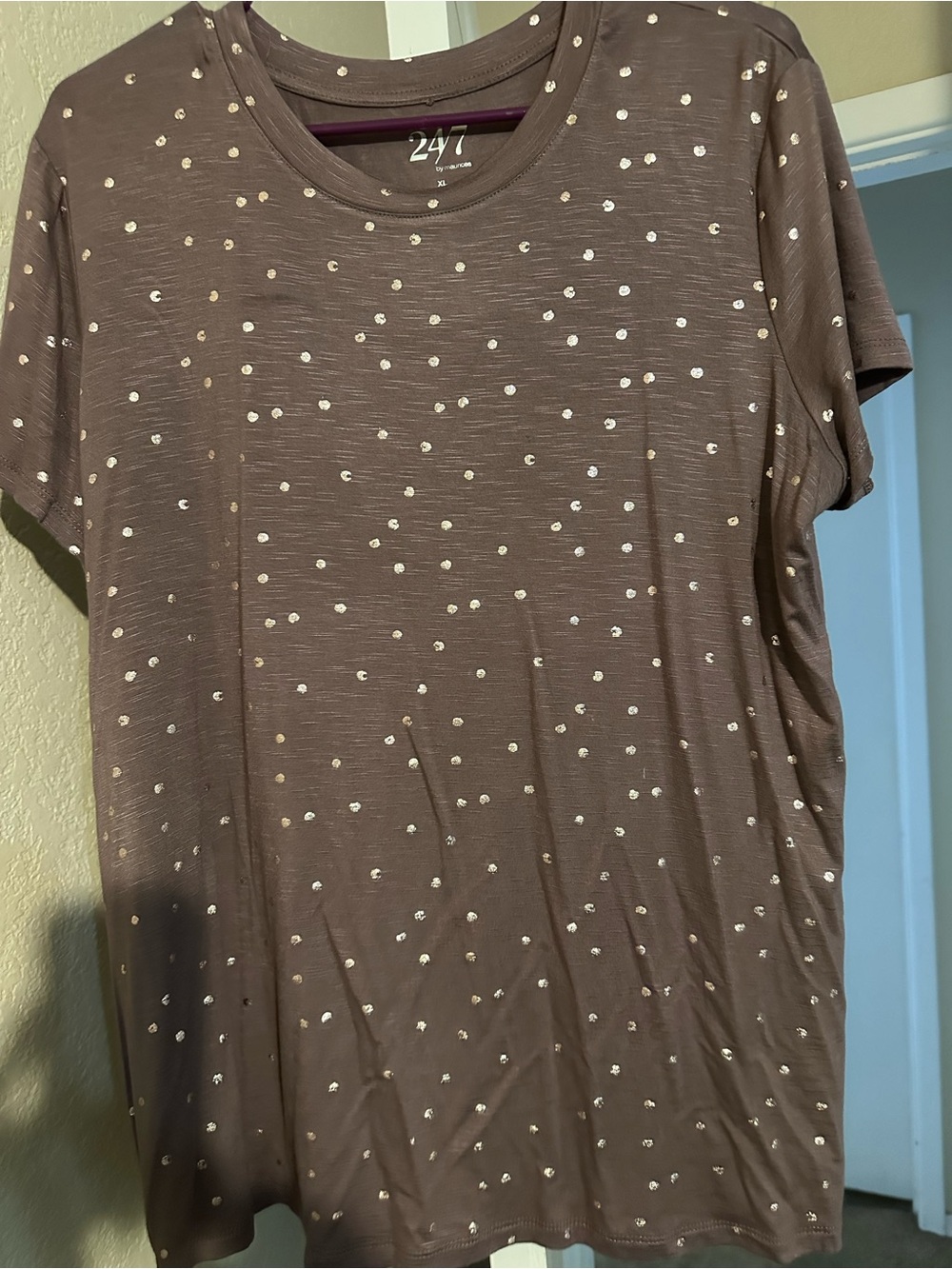 Maurices Taupe Short Sleeve Tee with White Dot Print